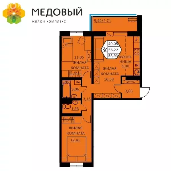 3-комнатная квартира: деревня Кондратово, улица Г.Н. Нифантова, 12 ... - Фото 0