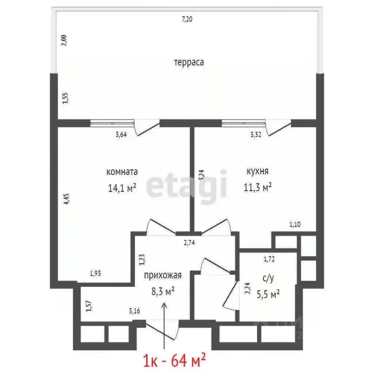1-к кв. Свердловская область, Екатеринбург ул. Щербакова, 77к1 (64.0 ... - Фото 2