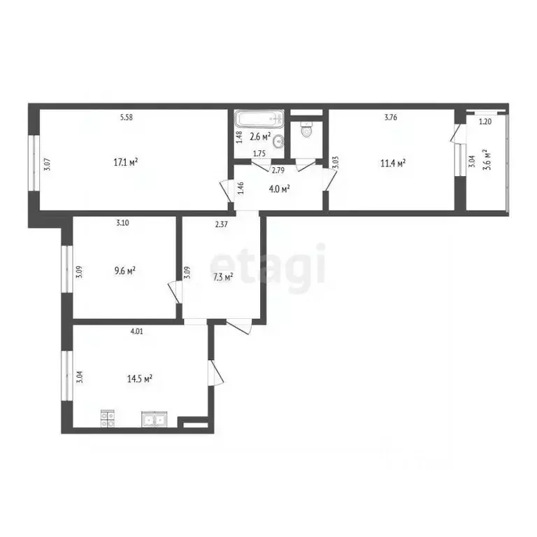 3-к кв. Тюменская область, Тюмень Кремлевская ул., 102к1 (65.1 м) - Фото 2