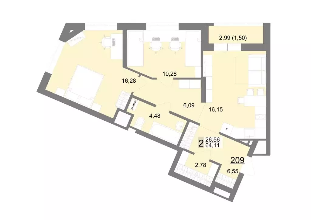 2-комнатная квартира: Екатеринбург, Тенистая улица, 8с5 (64.11 м) - Фото 0