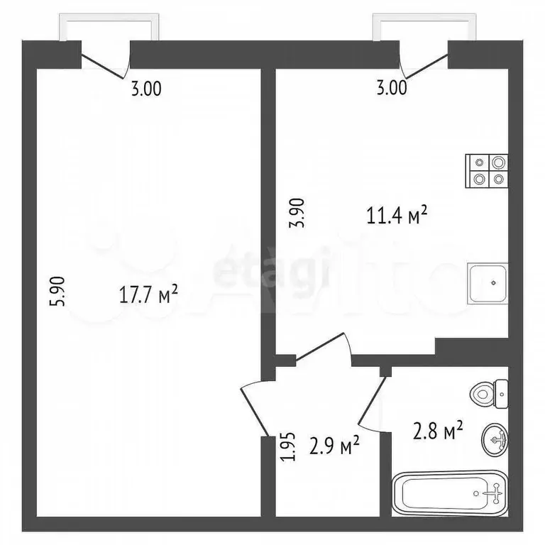 2-к. квартира, 34,8 м, 4/5 эт. - Фото 0