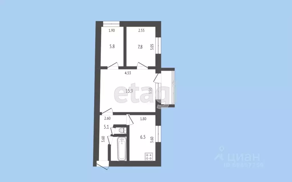 3-к кв. Карачаево-Черкесия, Черкесск ул. Калантаевского, 41 (44.6 м) - Фото 2
