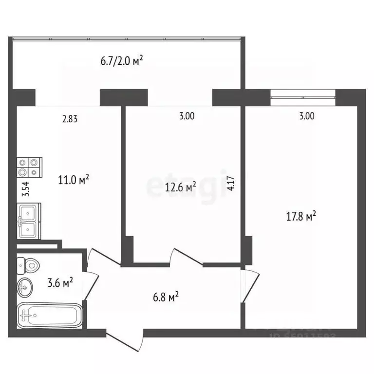 2-к кв. Чувашия, Чебоксары Гражданская ул., 95 (51.3 м) - Фото 2