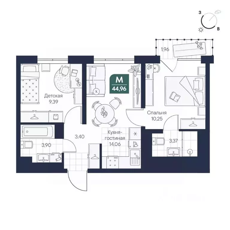 2-к кв. Новгородская область, Великий Новгород Медь кв-л,  (44.96 м) - Фото 1