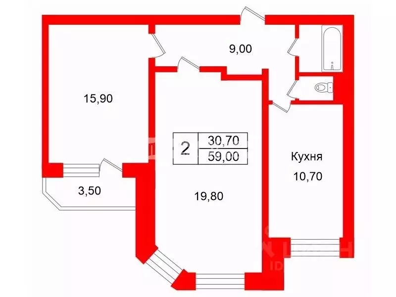 2-к кв. Санкт-Петербург Ленинский просп., 81К1 (59.0 м) - Фото 2