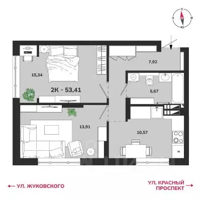 2-к кв. Новосибирская область, Новосибирск Аэропорт мкр,  (53.41 м) - Фото 0