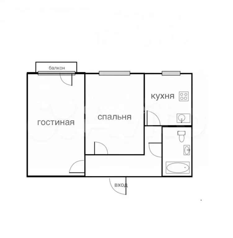 2-к. квартира, 43,4 м, 5/5 эт. - Фото 0