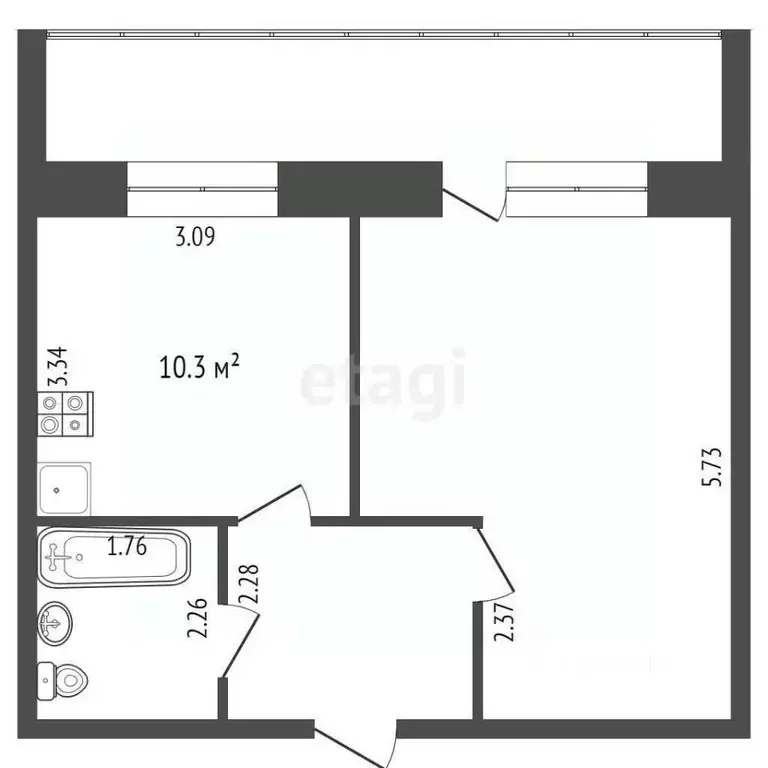 1-к кв. Тюменская область, Тюмень ул. Избышева, 8 (38.6 м) - Фото 2