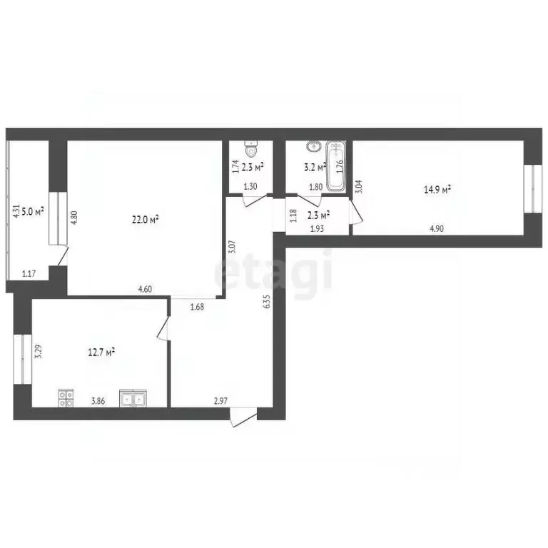 2-к кв. Самарская область, Самара пос. Мехзавод, 1-й кв-л, 33 (71.2 м) - Фото 2