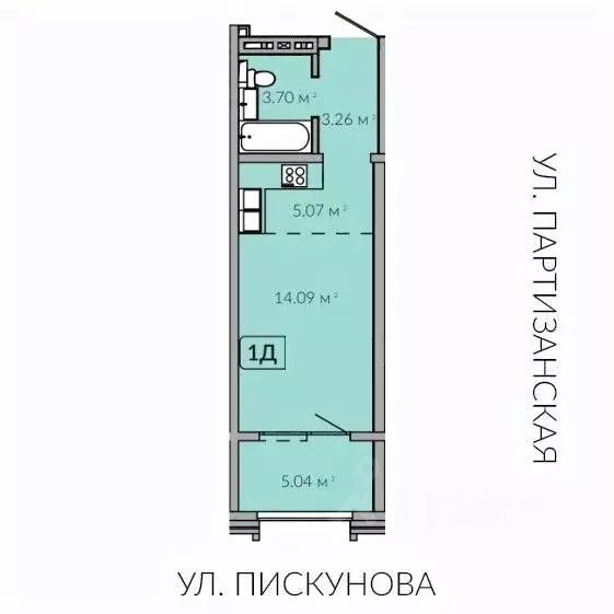 Студия Иркутская область, Иркутск Байкальская ул., 91 (30.88 м) - Фото 1