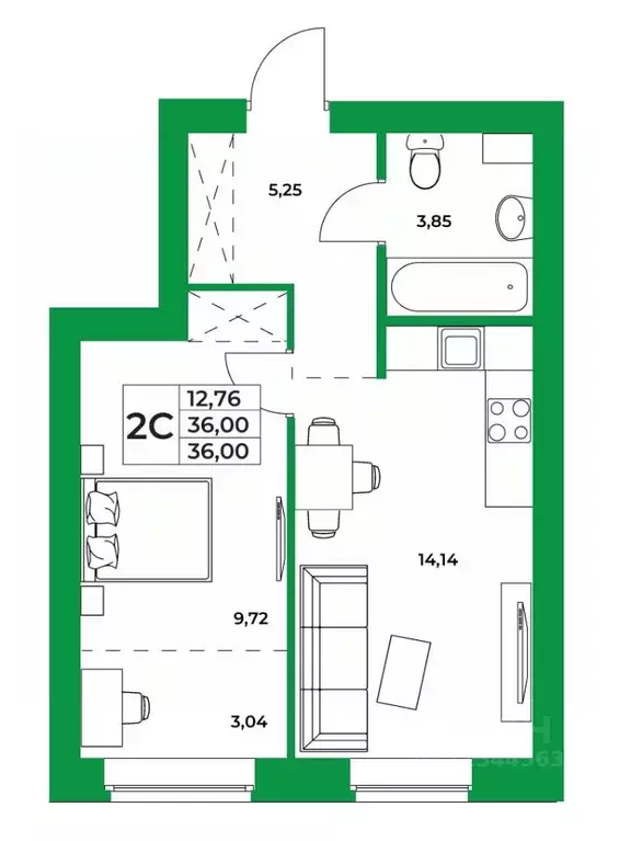 1-к кв. Башкортостан, Уфимский район, Зубовский сельсовет, с. Зубово ... - Фото 1