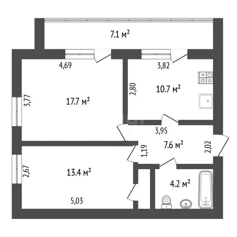 2-комнатная квартира: Тюмень, Широтная улица, 152к1 (53.5 м) - Фото 0