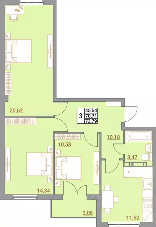 3-к кв. Волгоградская область, Волгоград Удмуртская ул., 75 (73.79 м) - Фото 1