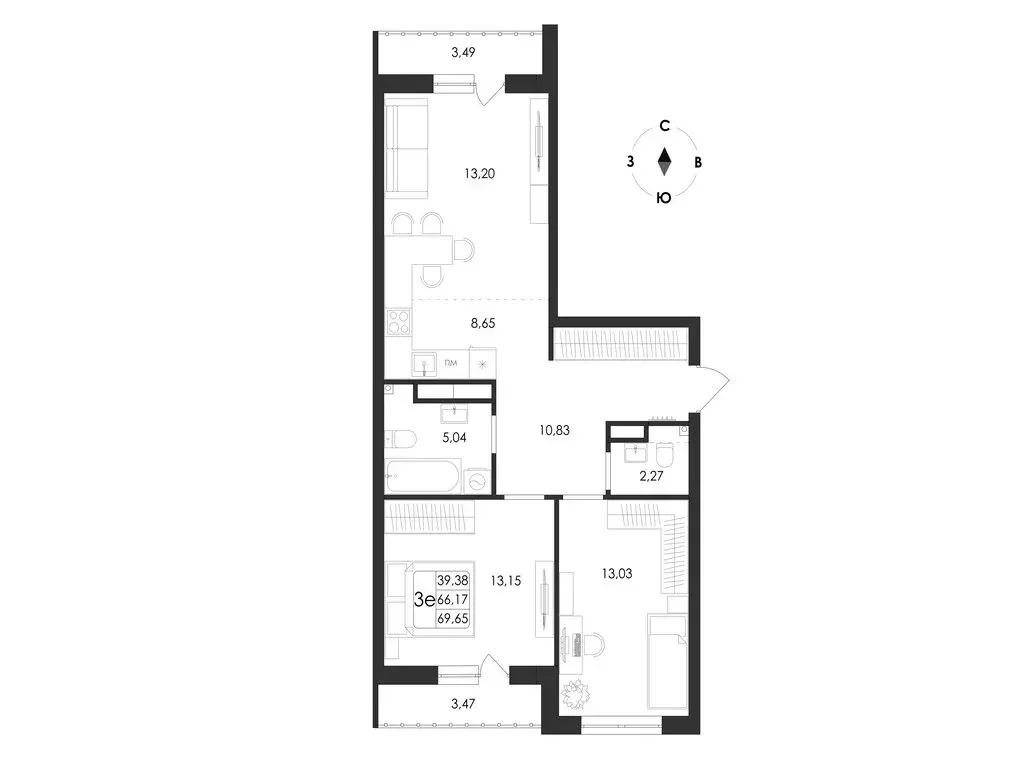 3-комнатная квартира: Воронеж, микрорайон Первое Мая, ЖК Май (69.65 м) - Фото 1