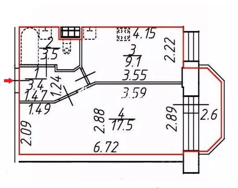 1-к кв. Санкт-Петербург просп. Металлистов, 117 (33.5 м) - Фото 2