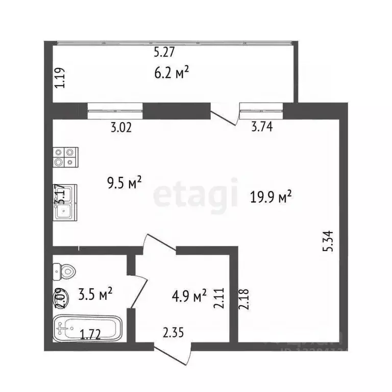 Студия Вологодская область, Череповец ул. Монтклер, 5 (36.0 м) - Фото 1