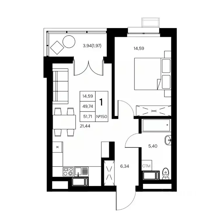 1-к кв. Калужская область, Обнинск Заовражье жилрайон, Новый город ... - Фото 1