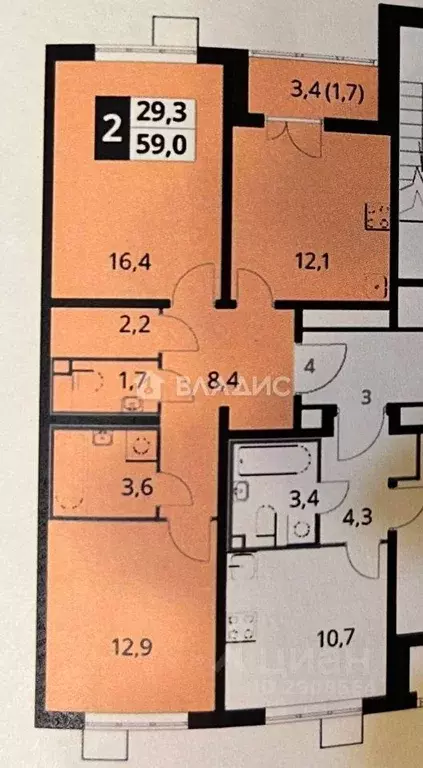 Квартира, 2 комнаты, 57.5 м - Фото 0