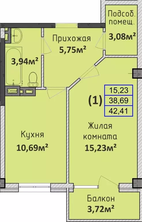 1-к кв. Краснодарский край, Абинск  (45.89 м) - Фото 0