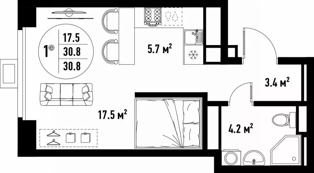 1-к кв. Астраханская область, Астрахань ул. Бэра, 29 (30.8 м) - Фото 2
