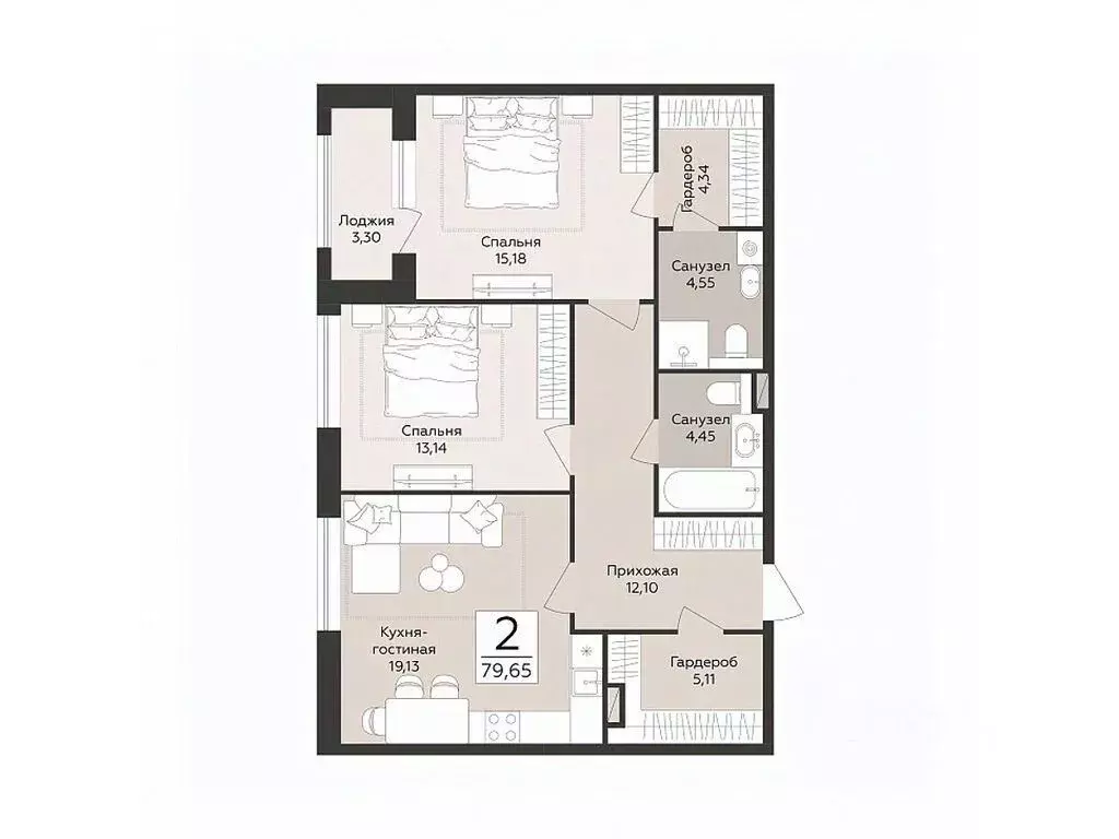 2-к кв. Воронежская область, Воронеж Эклипс жилой комплекс (79.65 м) - Фото 0