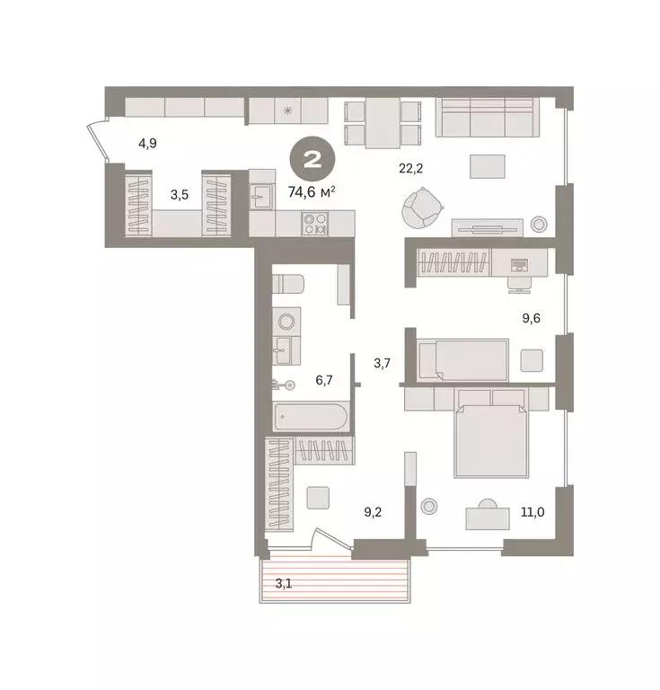 2-комнатная квартира: Екатеринбург, жилой район Эльмаш, Механический ... - Фото 2