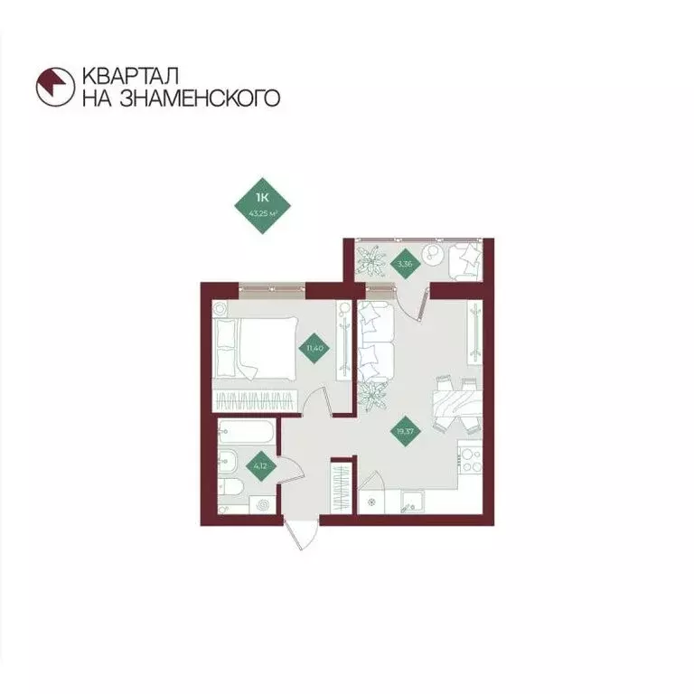 1-комнатная квартира: Тобольск, микрорайон 3Б, 6Бк2 (43.25 м) - Фото 1