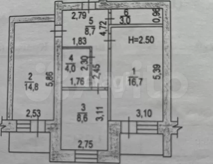2-к. квартира, 56 м, 4/6 эт. - Фото 0