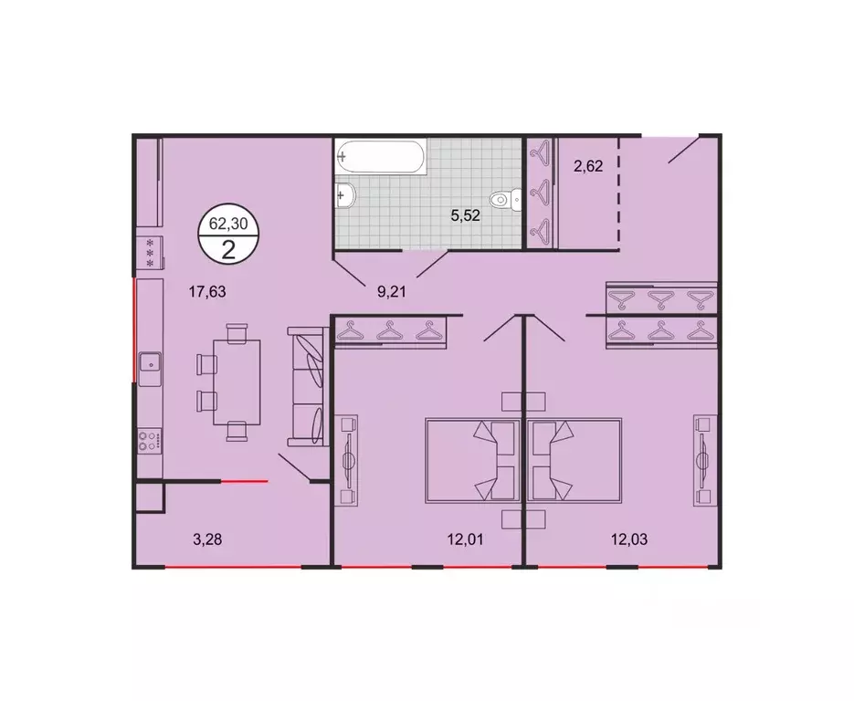 2-к кв. Ставропольский край, Ставрополь № 15 мкр,  (62.3 м) - Фото 1