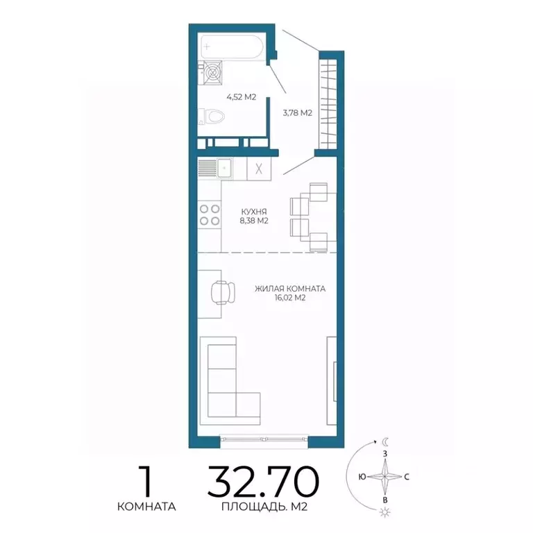 1-к кв. Пензенская область, Пенза Чаадаев жилой комплекс (32.7 м) - Фото 1