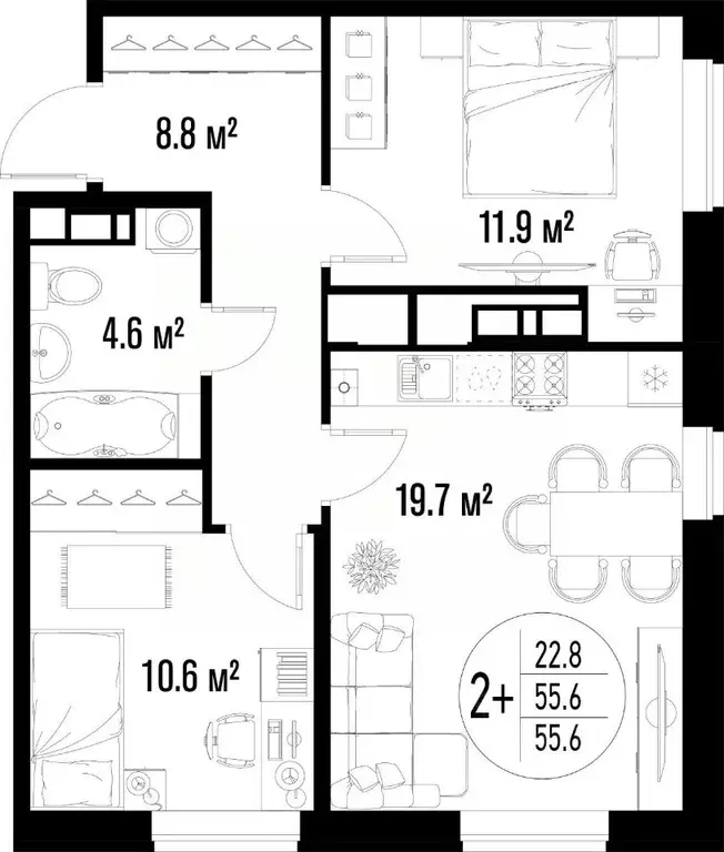 2-к кв. Астраханская область, Астрахань ул. Ахшарумова (55.6 м) - Фото 2