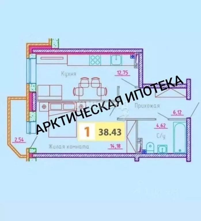 1-к кв. Архангельская область, Архангельск ул. Гайдара, 57к2 (38.43 м) - Фото 0