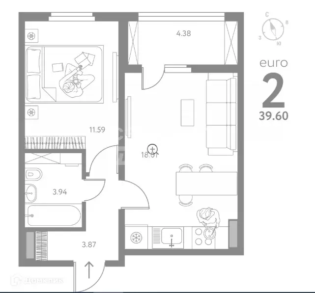 Продаётся 1-к квартира, 39.6 м - Фото 1