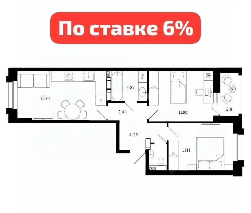 2-к кв. Липецкая область, Липецк Университетский мкр, Архитектор жилой ... - Фото 0
