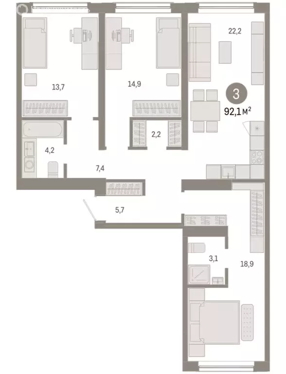 3-комнатная квартира: Новосибирск, Большевистская улица, с49 (92.12 м) - Фото 1