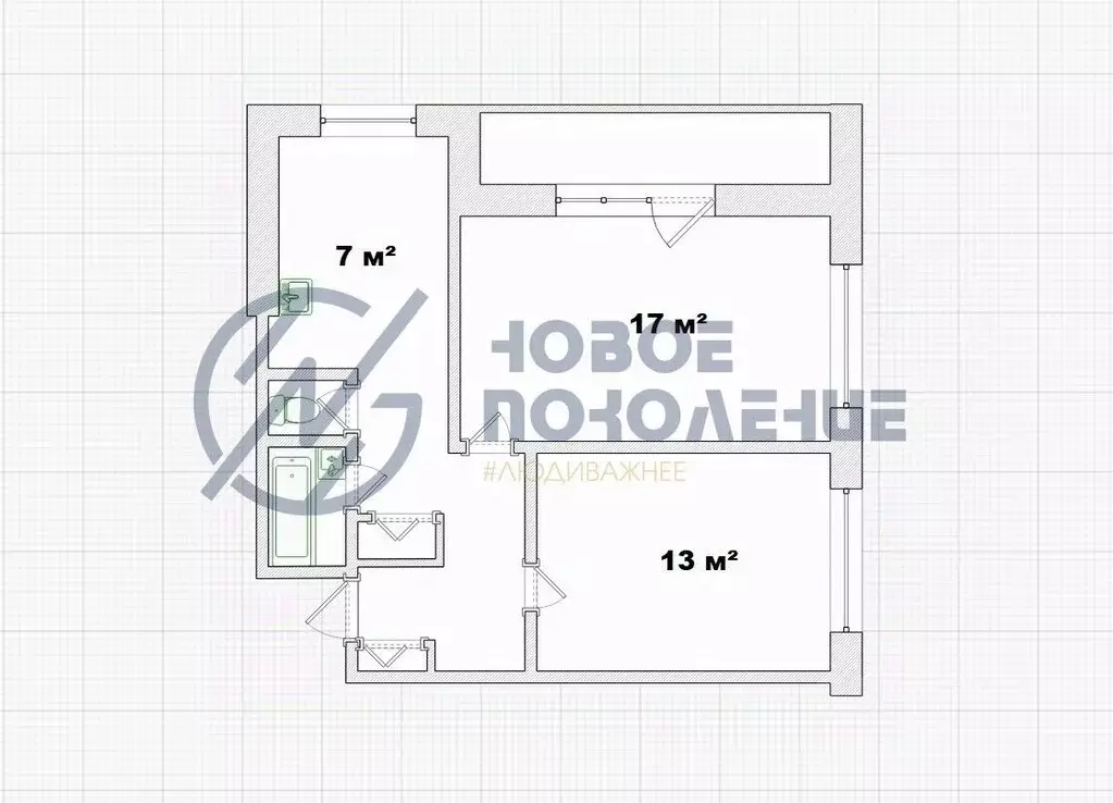 2-к кв. Омская область, Омск наб. Тухачевского, 20 (48.0 м) - Фото 1