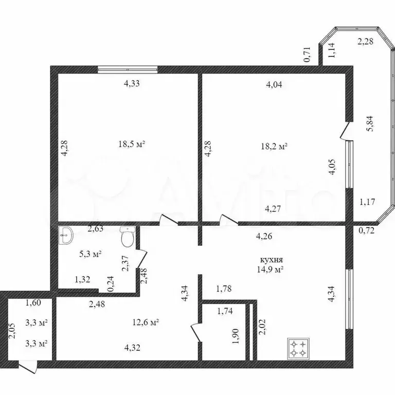 2-к. квартира, 75,6 м, 7/9 эт. - Фото 0