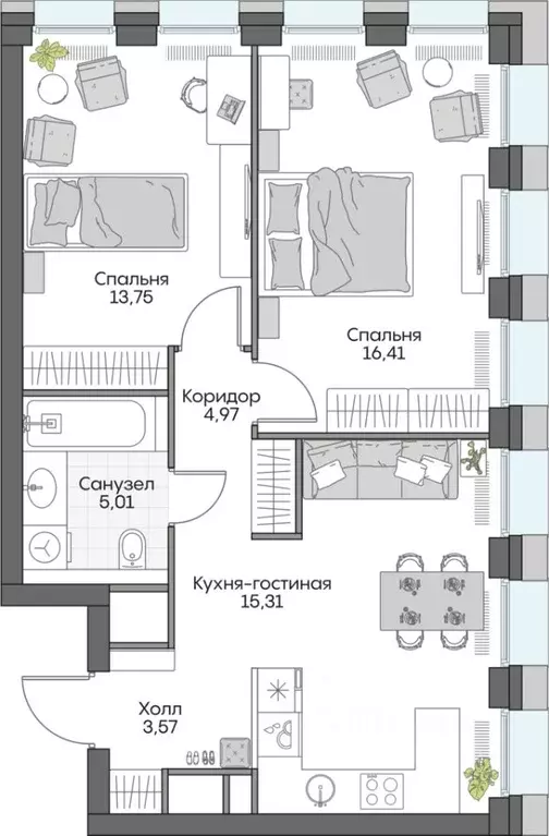 2-к кв. Москва Автозаводская ул., 24К1 (59.11 м) - Фото 0
