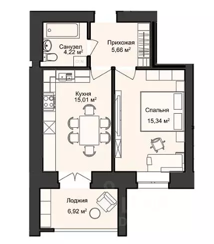 1-к кв. Марий Эл, Йошкар-Ола Теплая Речка жилой комплекс (47.15 м) - Фото 1