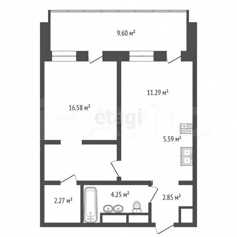 1-к. квартира, 43,3 м, 4/9 эт. - Фото 0