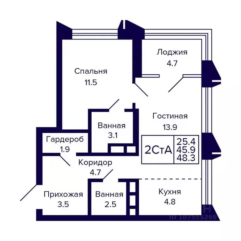 2-к кв. Новосибирская область, Новосибирск ул. Грибоедова (48.3 м) - Фото 0