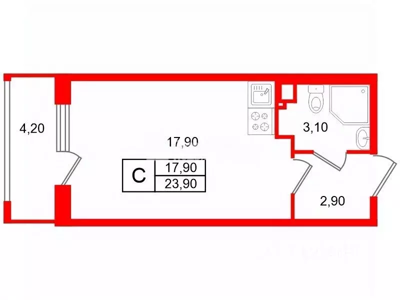 Студия Санкт-Петербург ул. Владимира Пчелинцева, 6к2 (23.9 м) - Фото 2