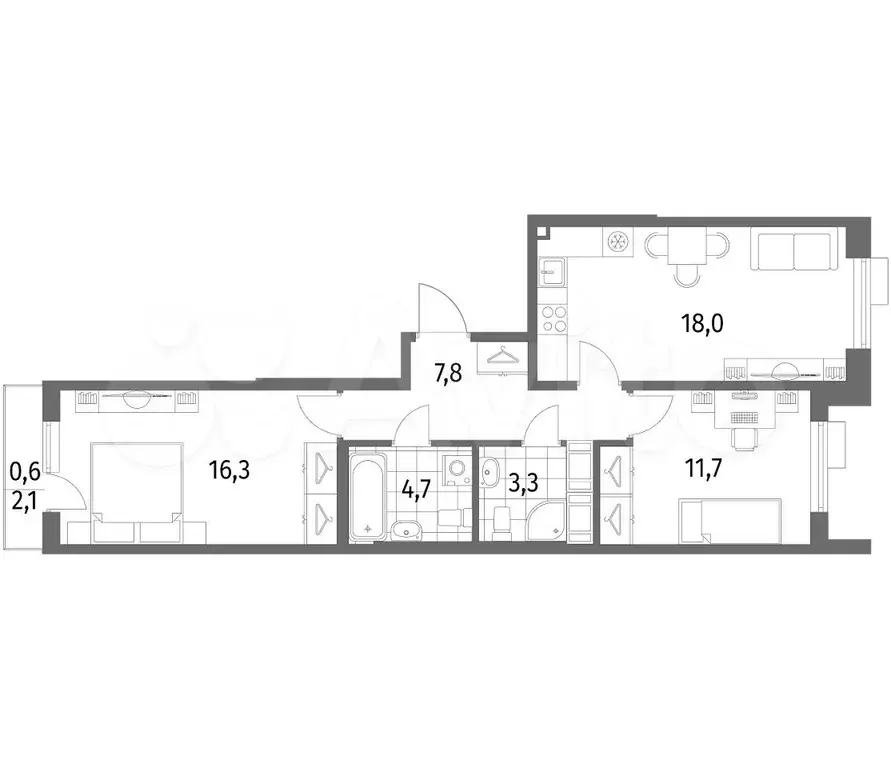 2-к. квартира, 62,4 м, 7/8 эт. - Фото 1