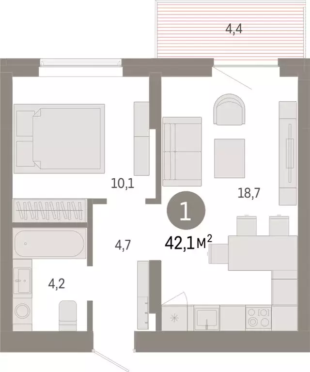 1-комнатная квартира: Омск, Кировский округ (42.11 м) - Фото 1