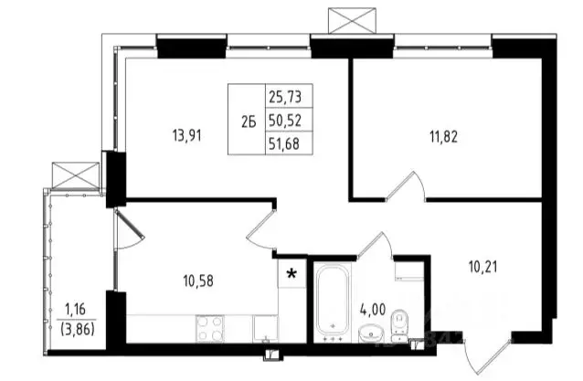 2-к кв. Татарстан, Казань ул. Михаила Миля, 9 (50.55 м) - Фото 1