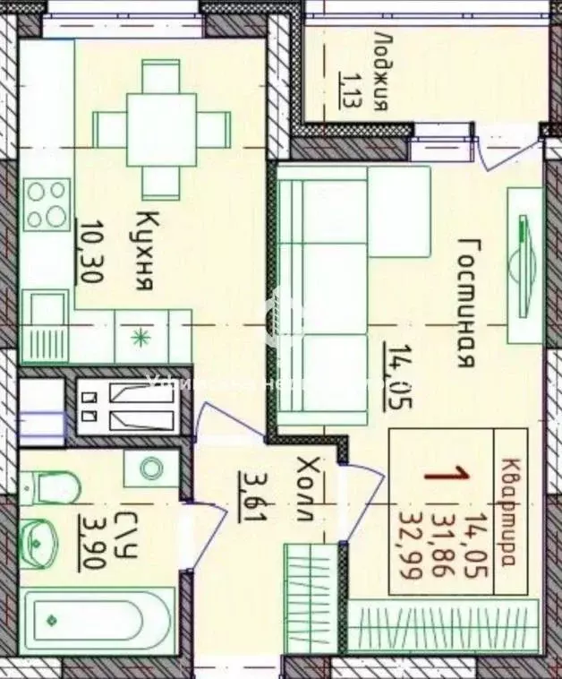 1-к кв. Башкортостан, Уфа ул. Героя Курбангалеева, 5 (33.0 м) - Фото 1