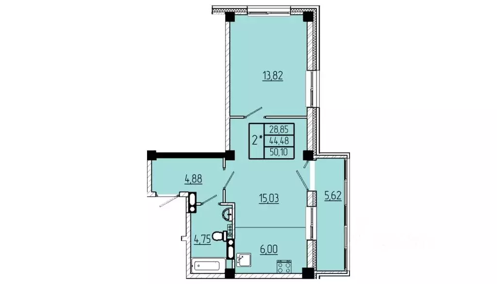 2-к кв. Омская область, Омск Волгоградская ул., с3 (50.1 м) - Фото 1