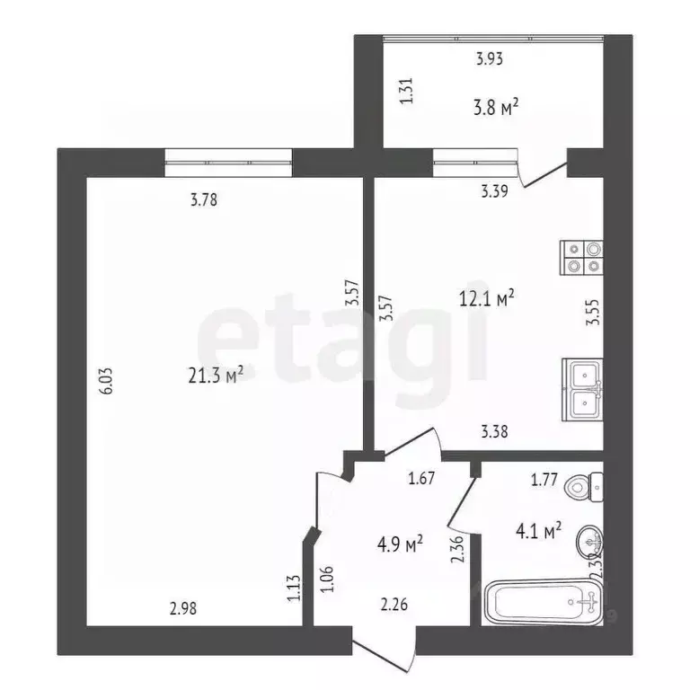 1-к кв. Башкортостан, Стерлитамак ул. Строителей, 26 (44.4 м) - Фото 2
