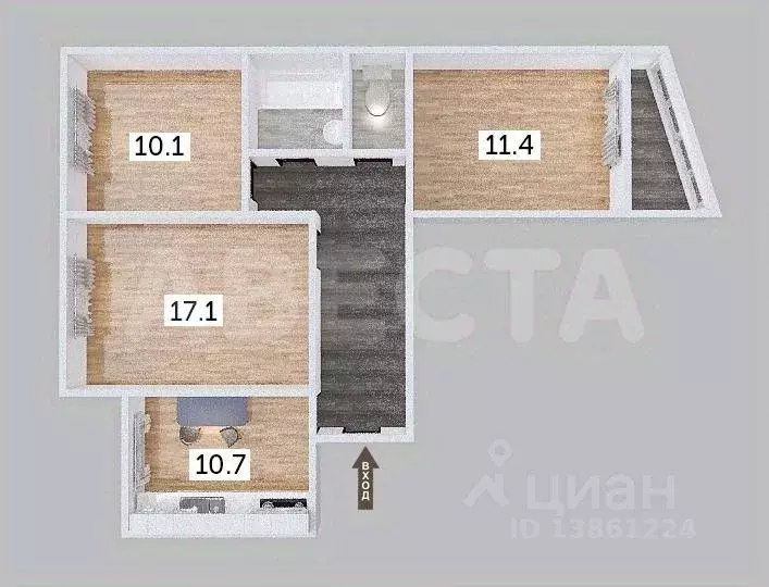 3-к кв. Омская область, Омск ул. Кирова, 10 (62.8 м) - Фото 2