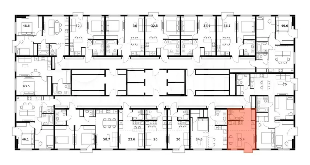 Квартира-студия, 25,4 м, 6/25 эт. - Фото 1